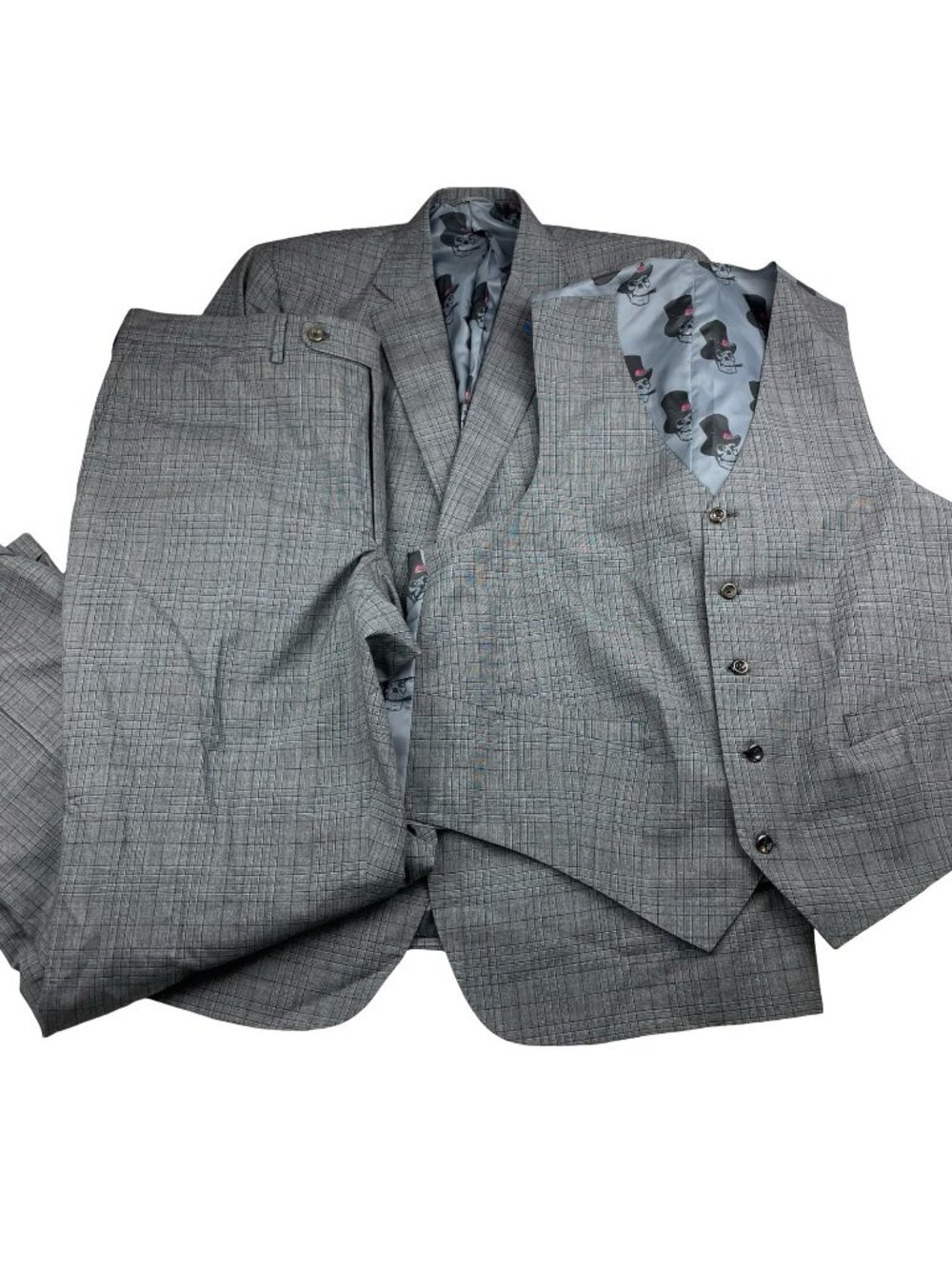 Holland & Sherry Men's Bespoke 3-Piece Suit Gray/Blue Plaid • 48L US | 45x34